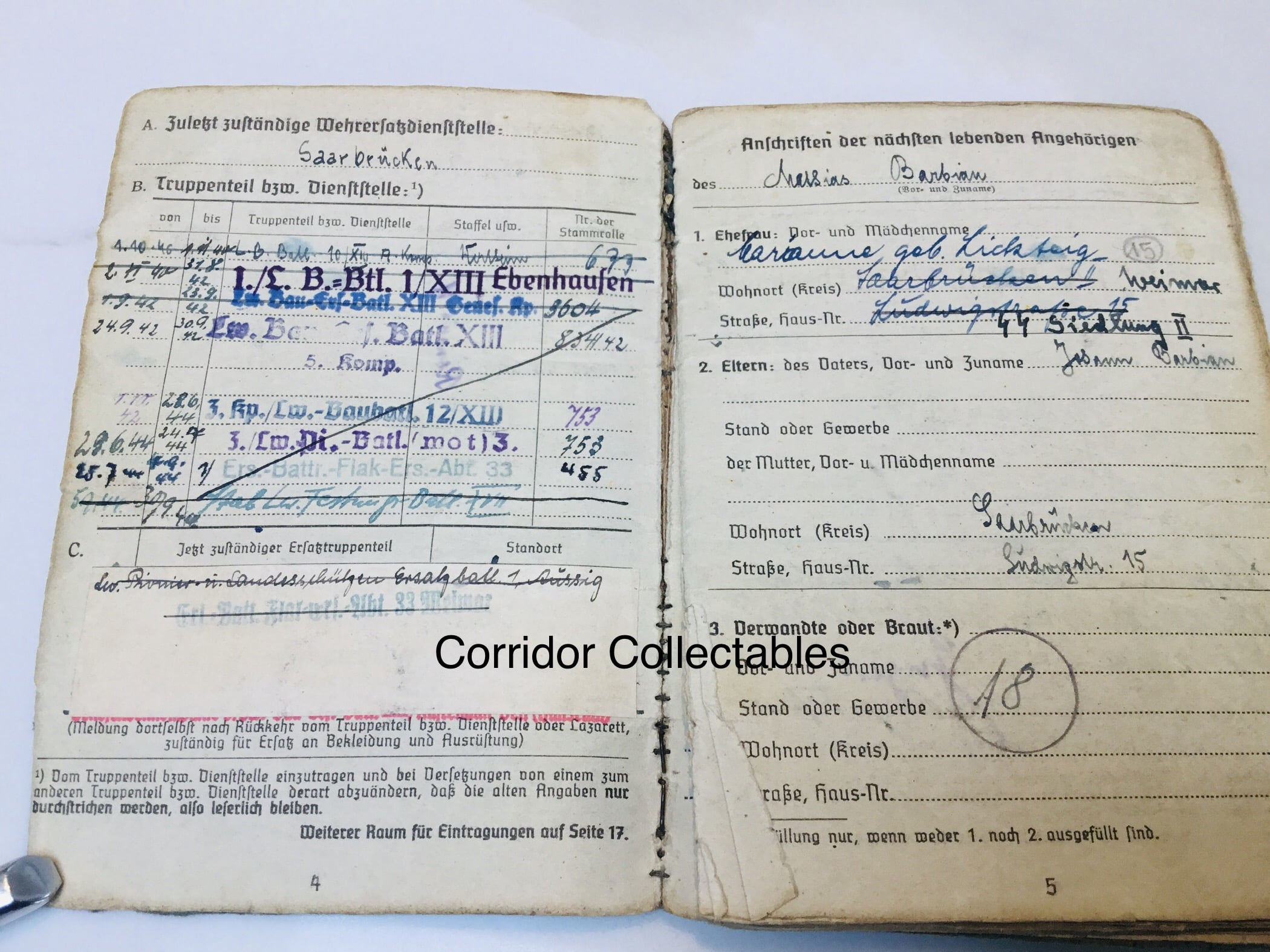 Soldbuch LW Festungs Battalion XVII - 84. Infanterie Division Market Garden