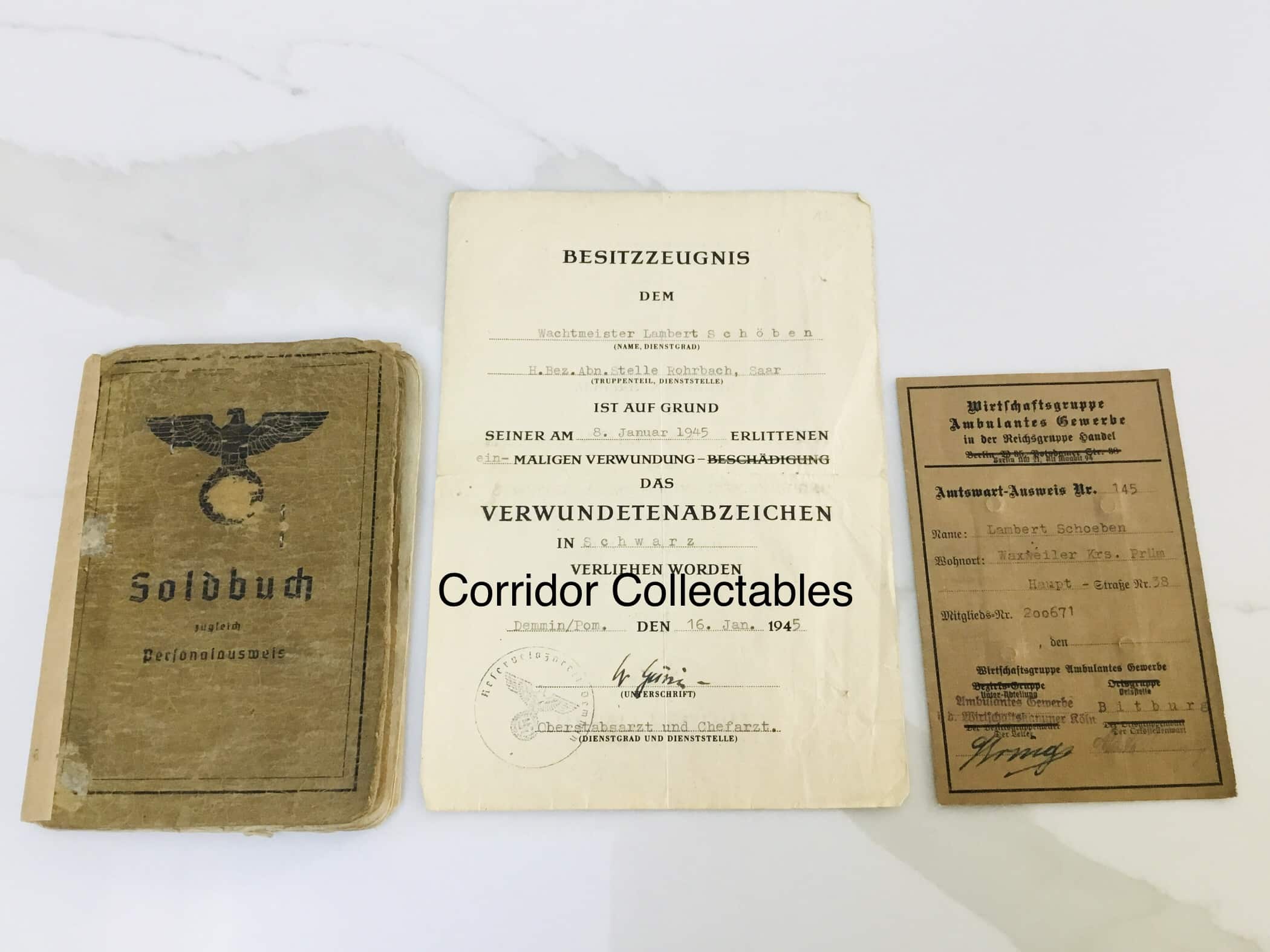 Soldbuch Luxemburg + VWA document 47. VGD Westfront 1945