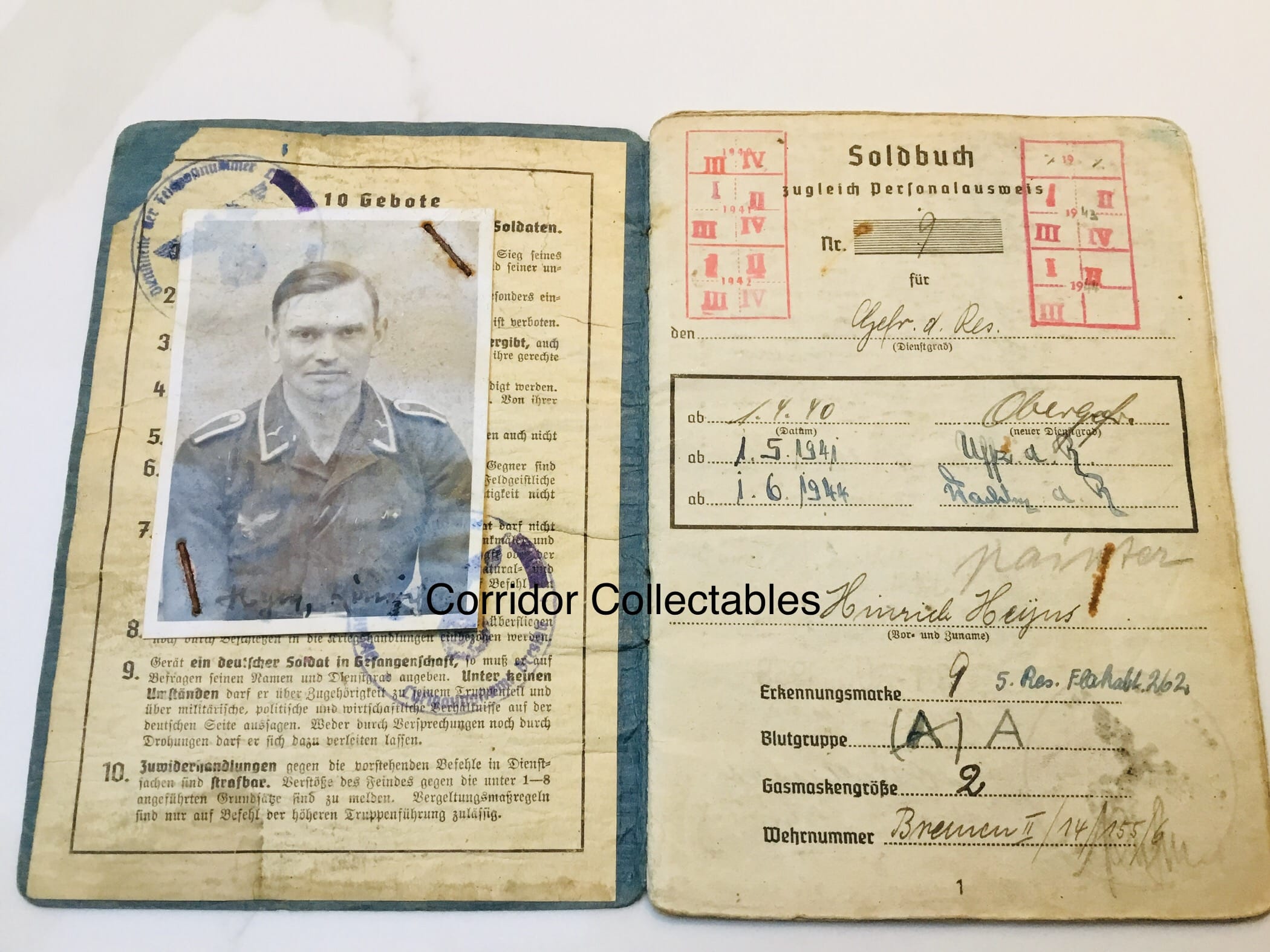 Soldbuch 15. Flak Division EK 2 1944