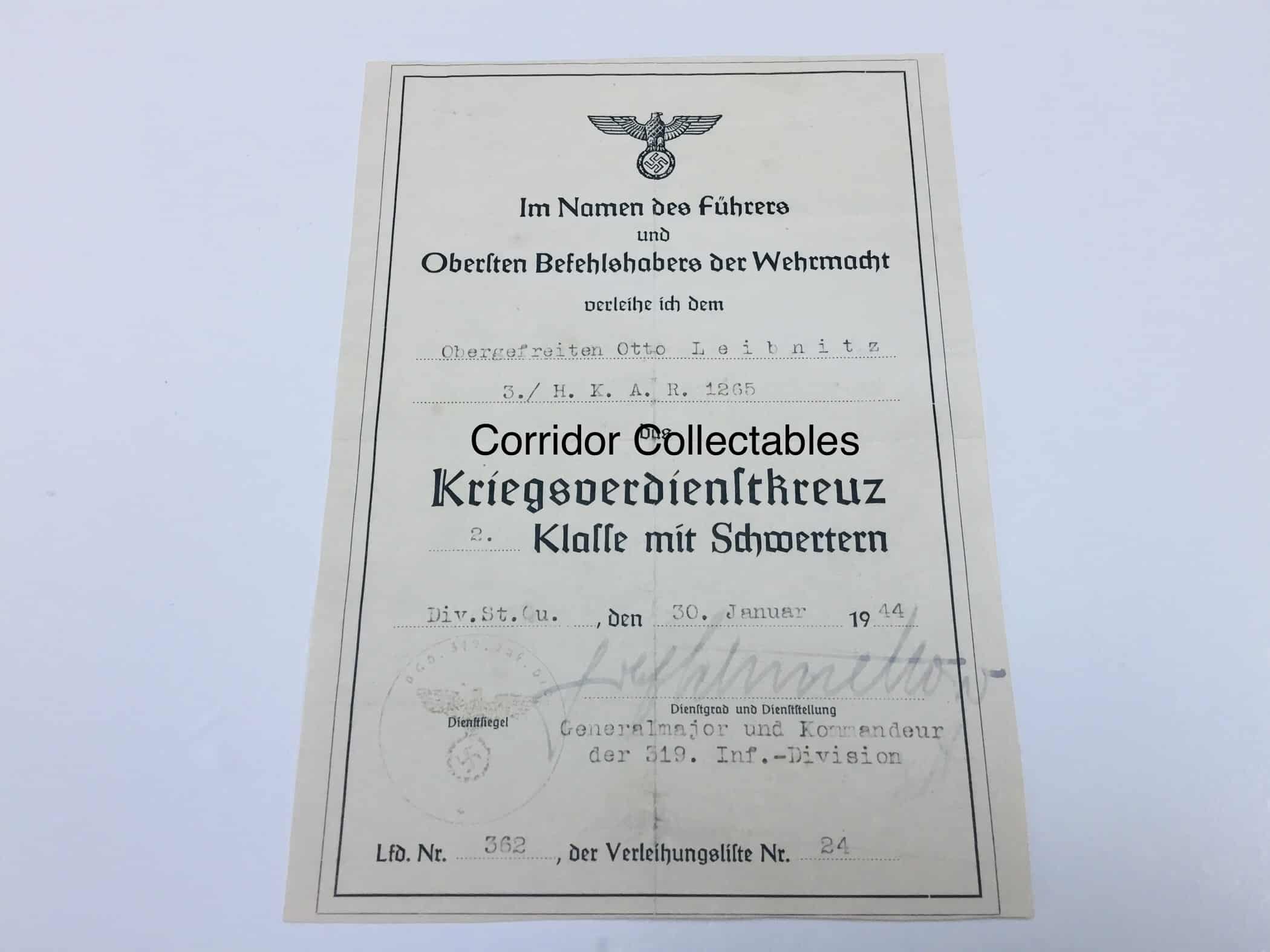 Citation KvK 2 with Swords Channel Islands 1944