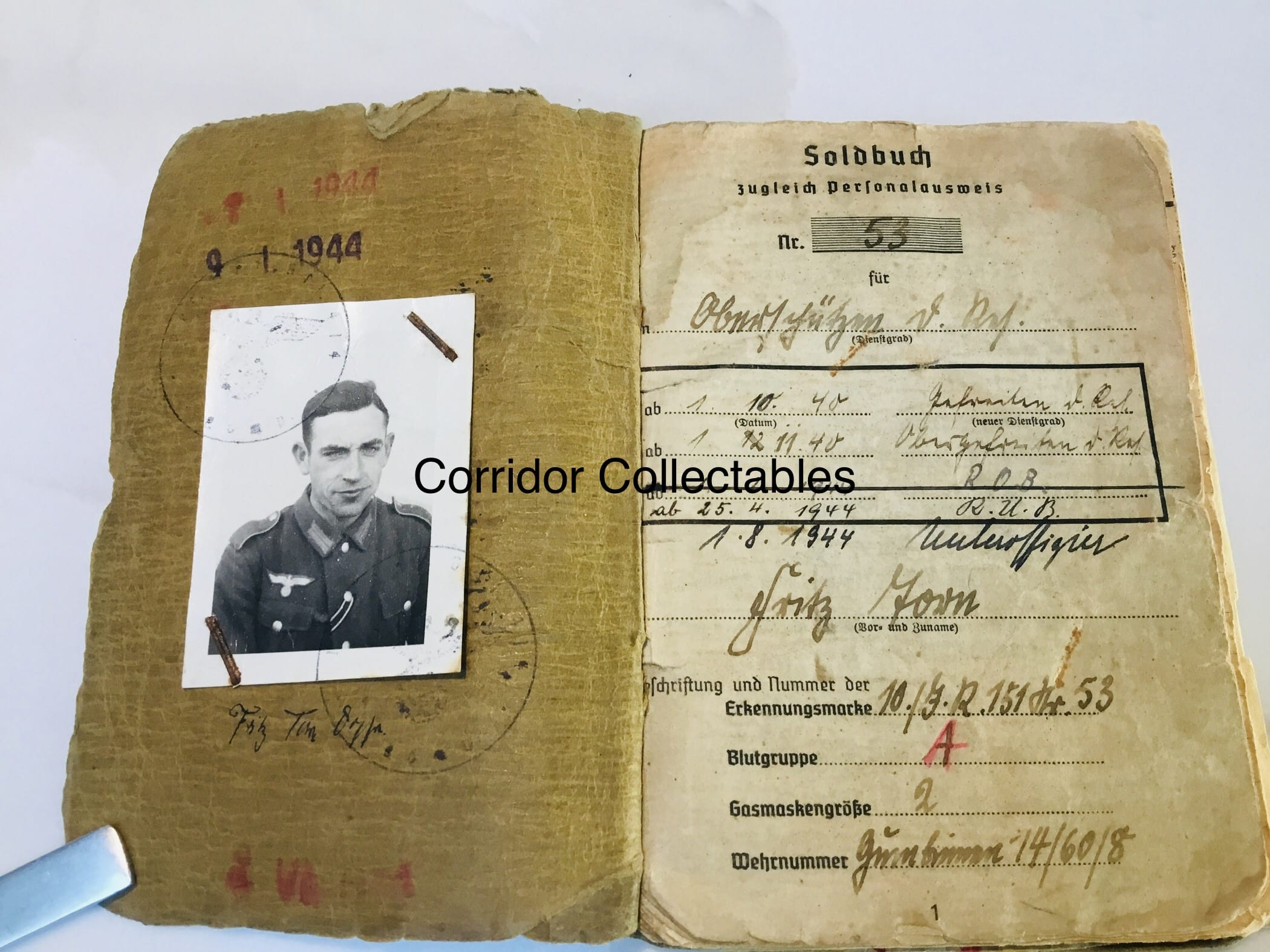 Soldbuch 61. ID Fortress Eben Emael 1940 -  Bruneval Raid France 1942