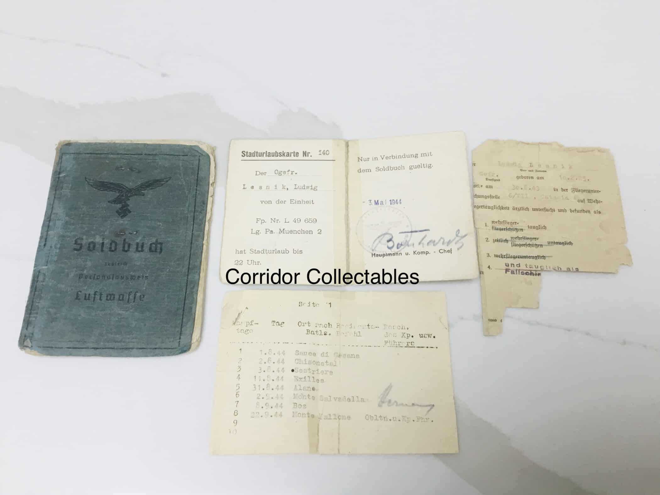 Soldbuch Luftnachrichten Italy Close combat days Marine Schutzen Battalion 106