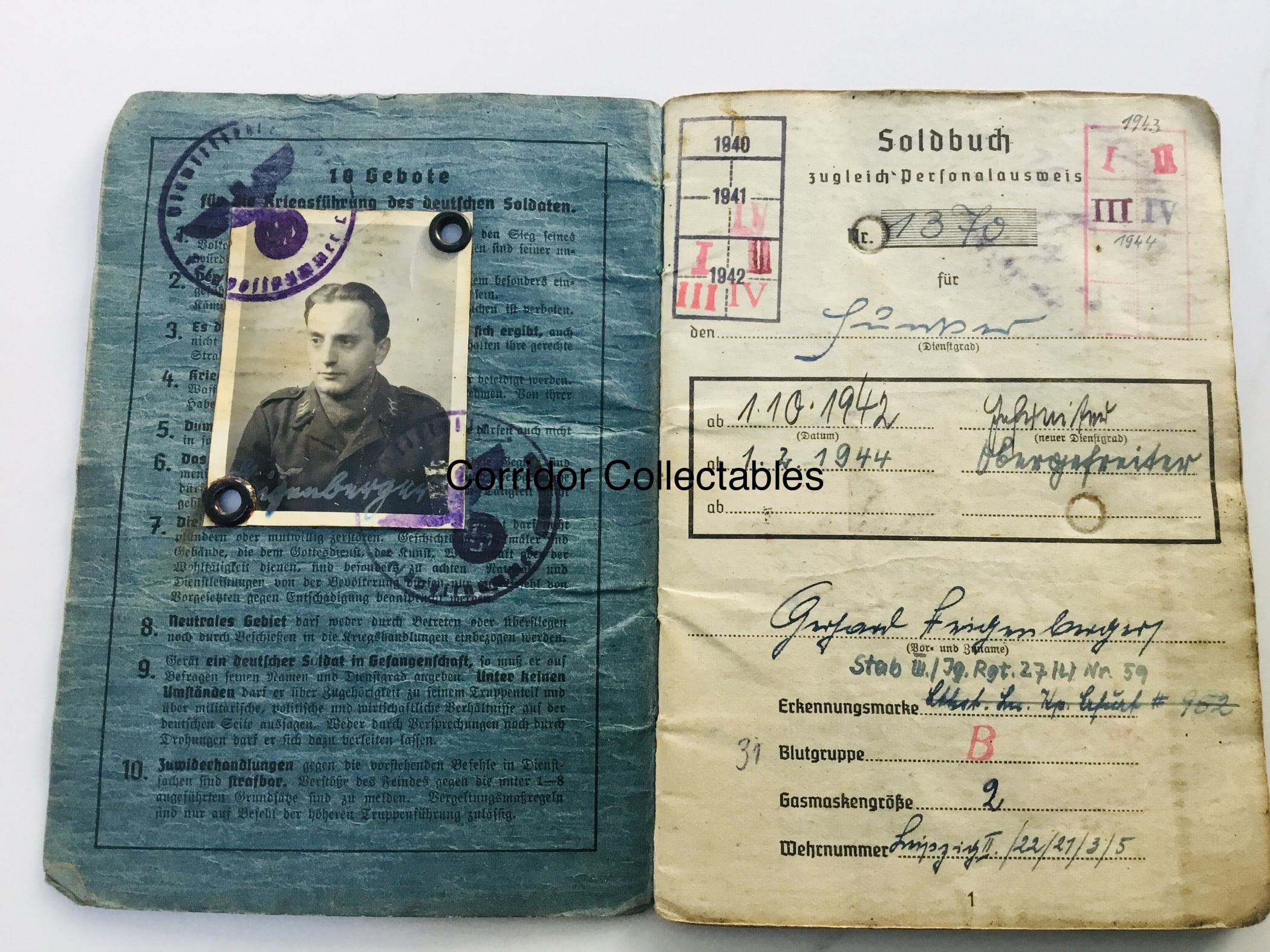 Soldbuch 14. Luftwaffe Felddivision Norway Danmark