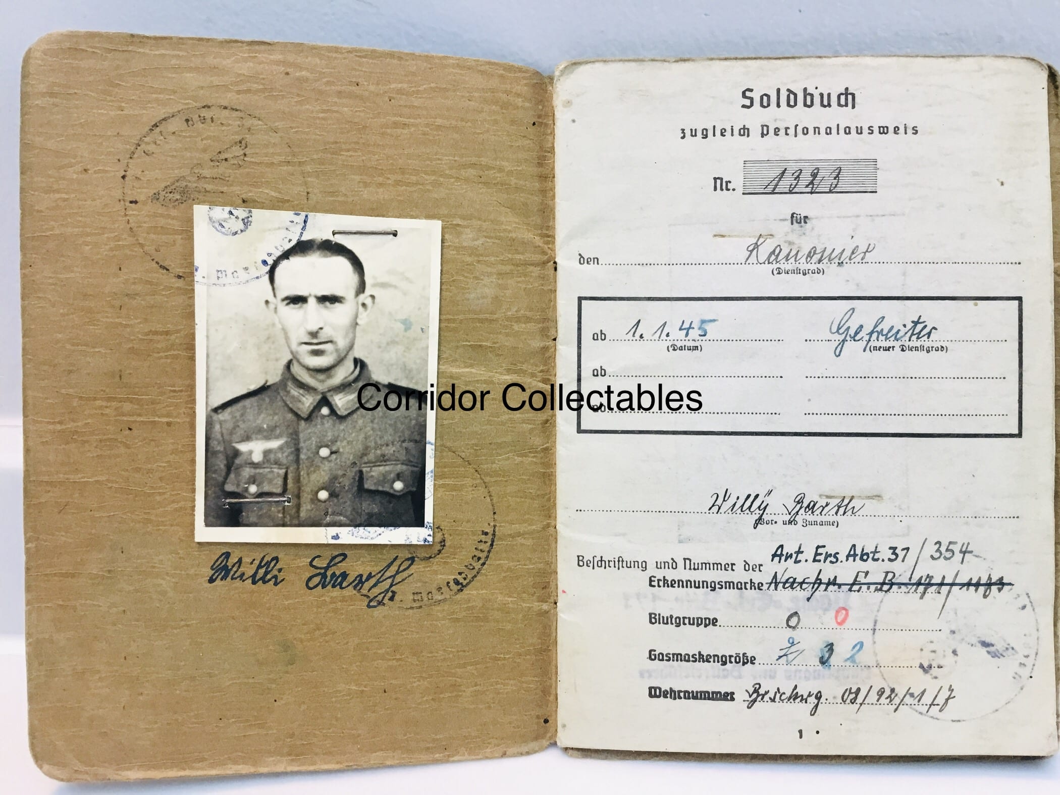 Soldbuch 18. Volksgrenadier Division Ardennes St. Vith 1944