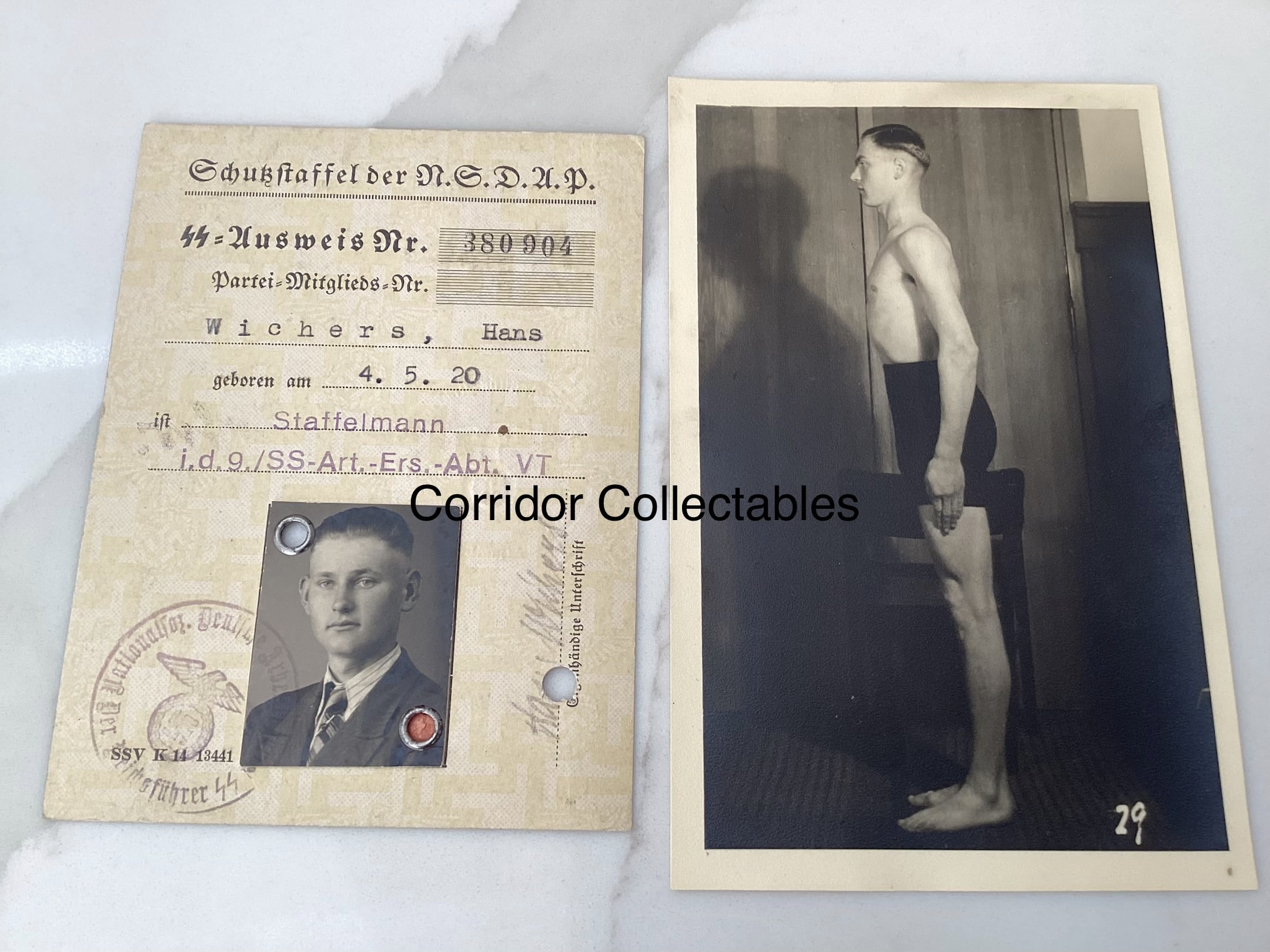 SS Ausweis Artillerie ersatz Abteilung VT