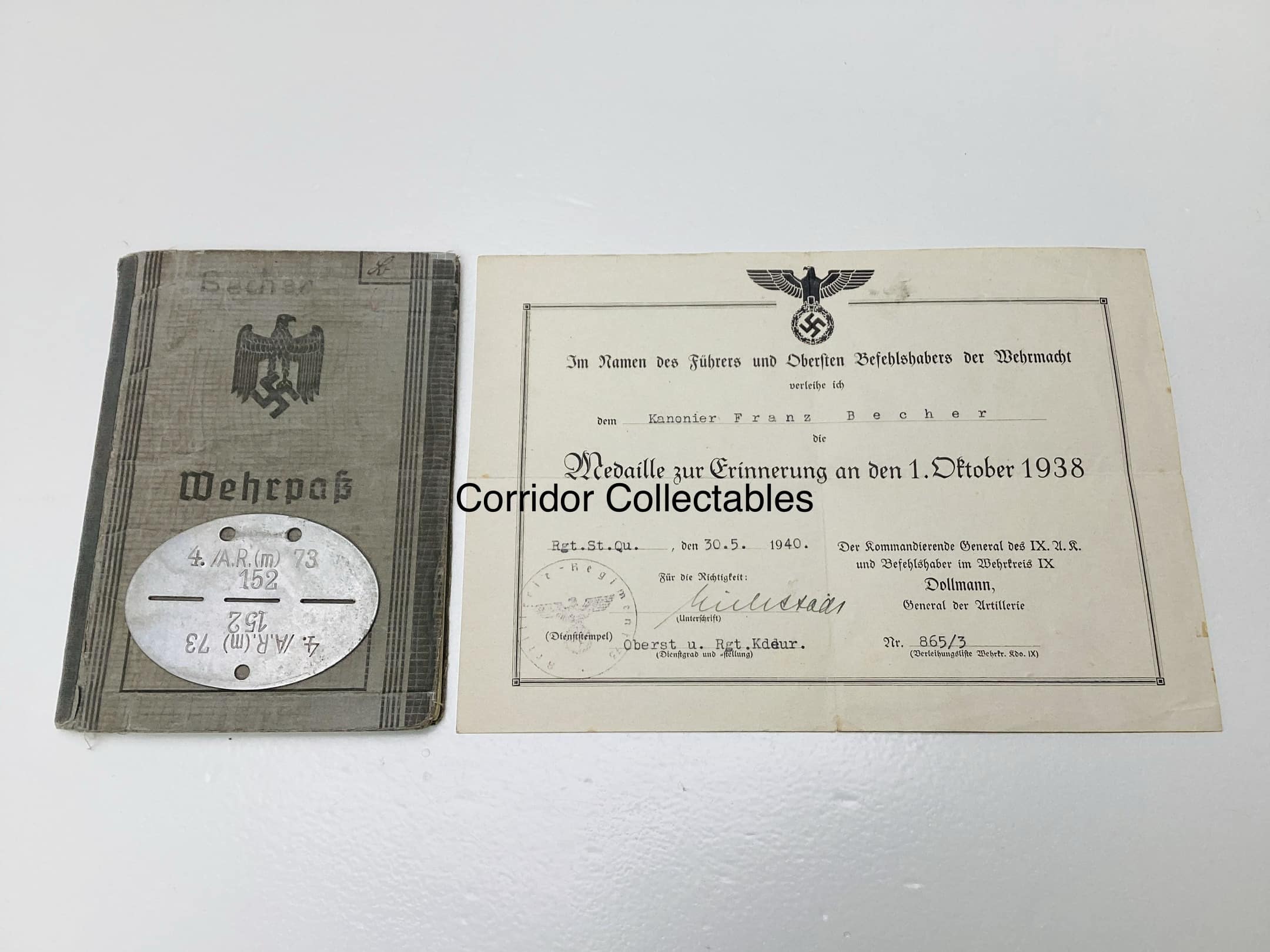 Wehrpass with dog tag 1. Panzer Division 1937 - 1945