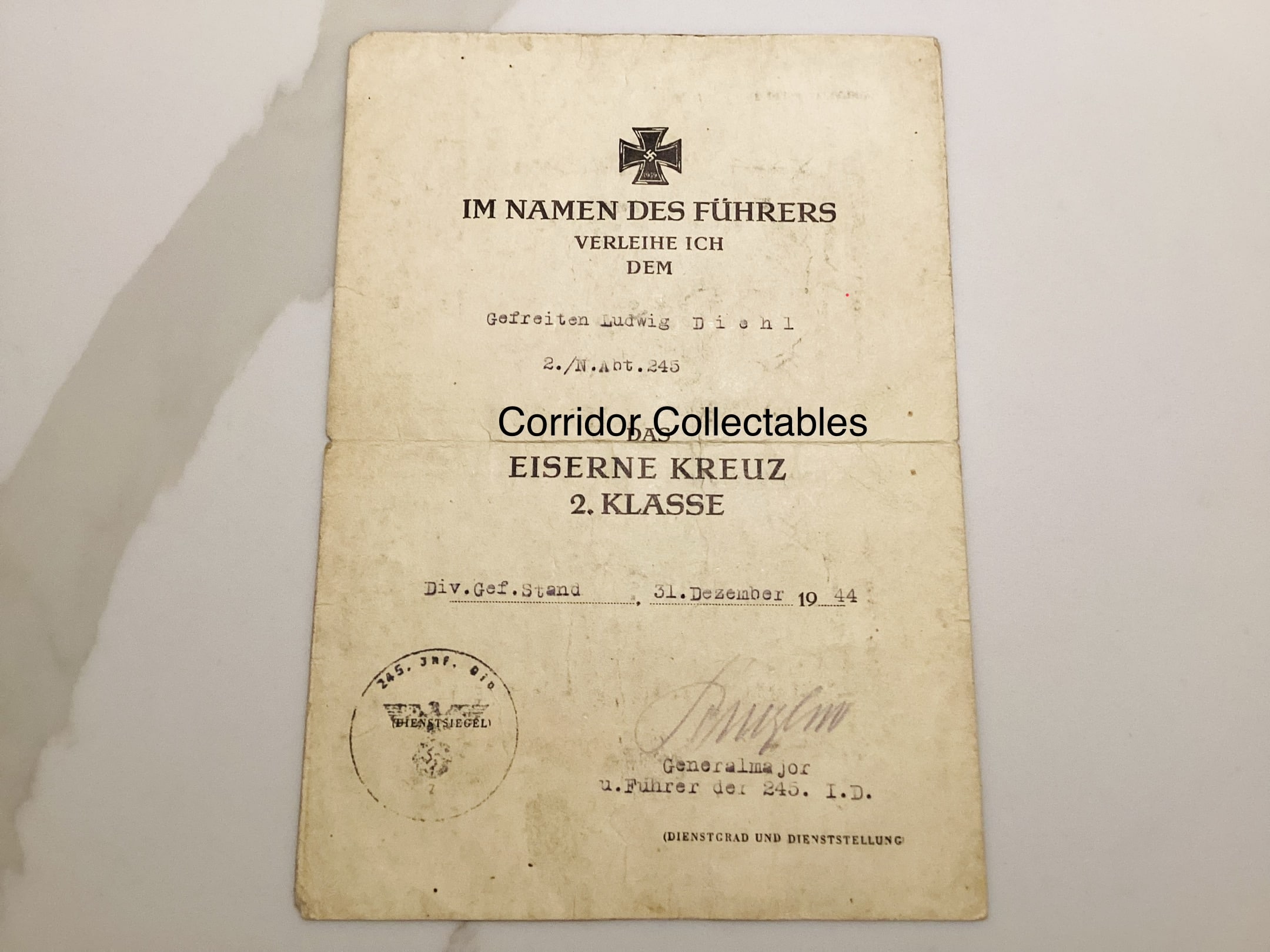 Citation EK 2 - 245. Infanterie Division Westfront 1944